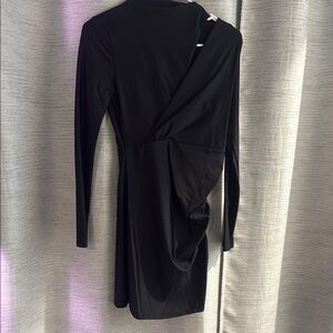 Fashion Nova Black Ruched Asymmetrical Bodycon Dress